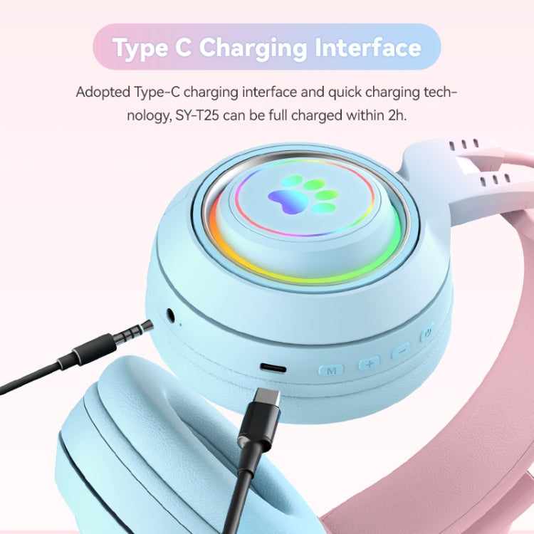 RYNX | T25 RGB Stereo Cat Ear Bluetooth Wireless Headphones with Detachable Microphone(Pink)