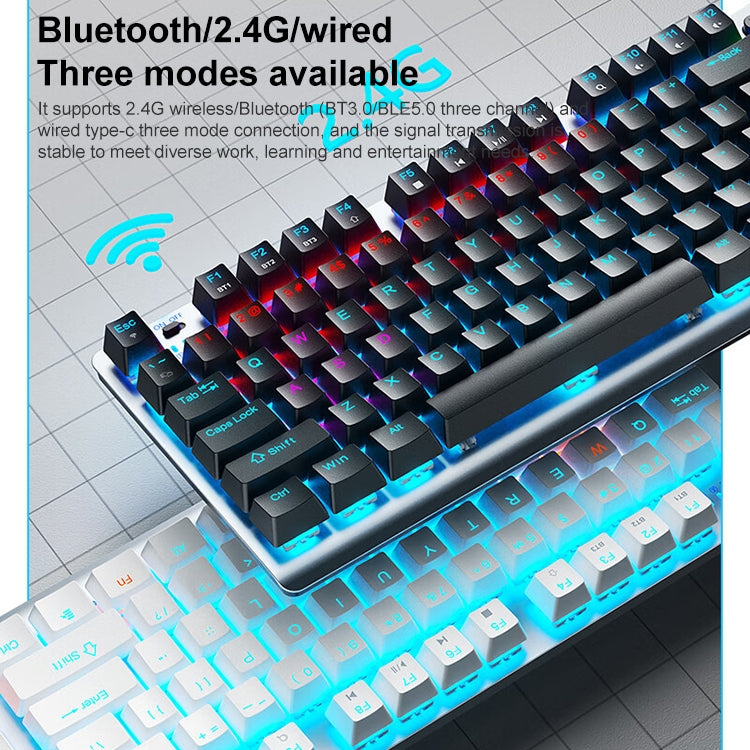 Rynx | AULA F3001 Backlit 87 Keys Wired/Wireless/Bluetooth Three Model Mechanical Gaming Keyboard (Silver White Tea Shaft)