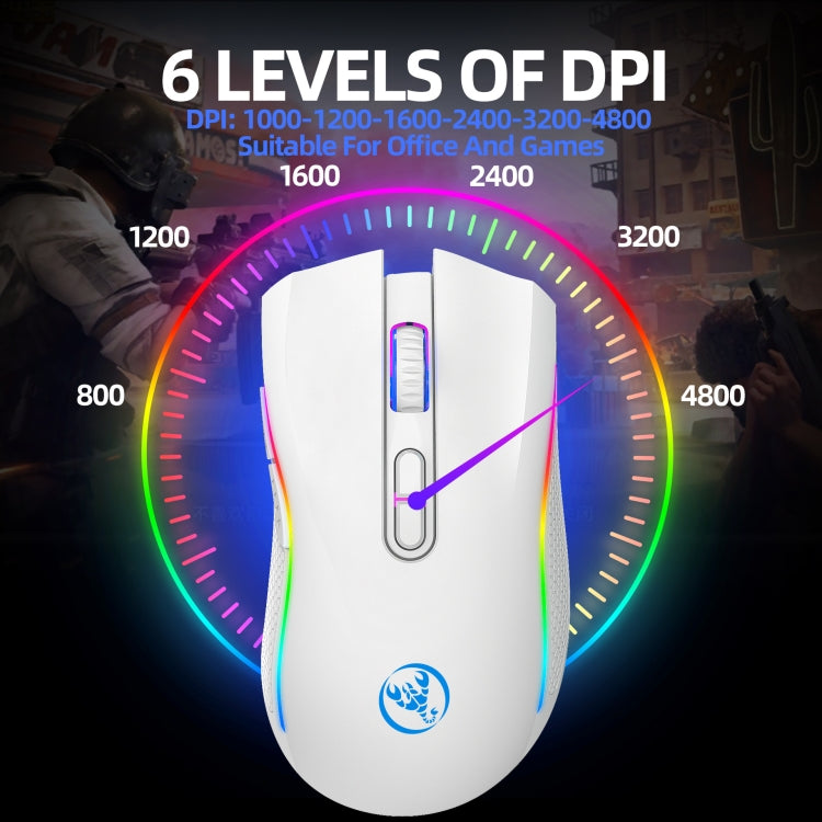 Rynx | HXSJ T69 4800DPI RGB 2.4GHz Wireless Mouse (White)