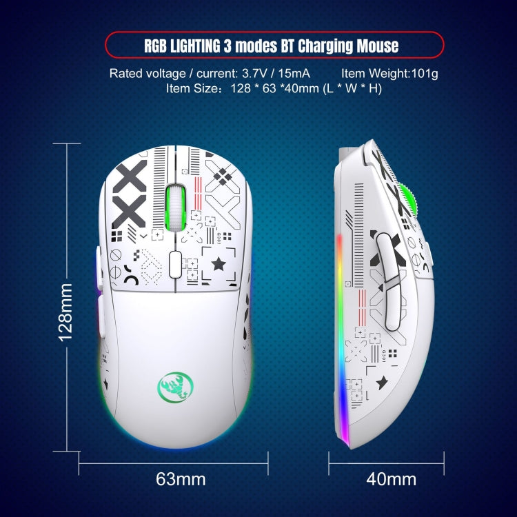 Rynx | HXSJ T90 RGB Light Three-Mode Wireless Gaming Mouse (White)