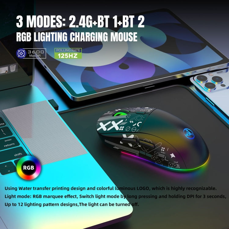 Rynx | HXSJ T90 RGB Light Three-Mode Wireless Gaming Mouse (White)