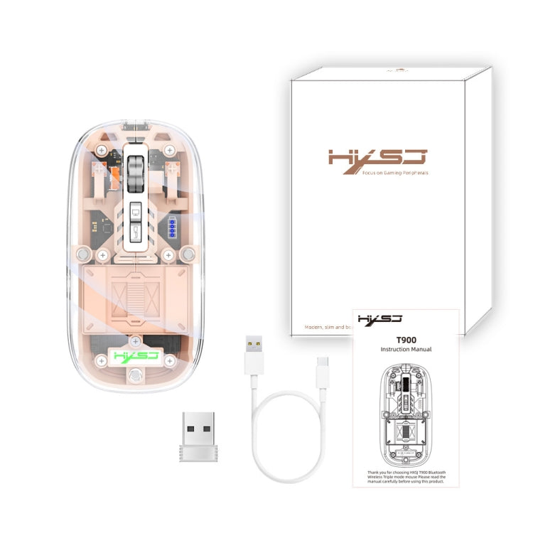 Rynx | HXSJ T900 Transparent Magnet Three-Mode Wireless Gaming Mouse (Pink)