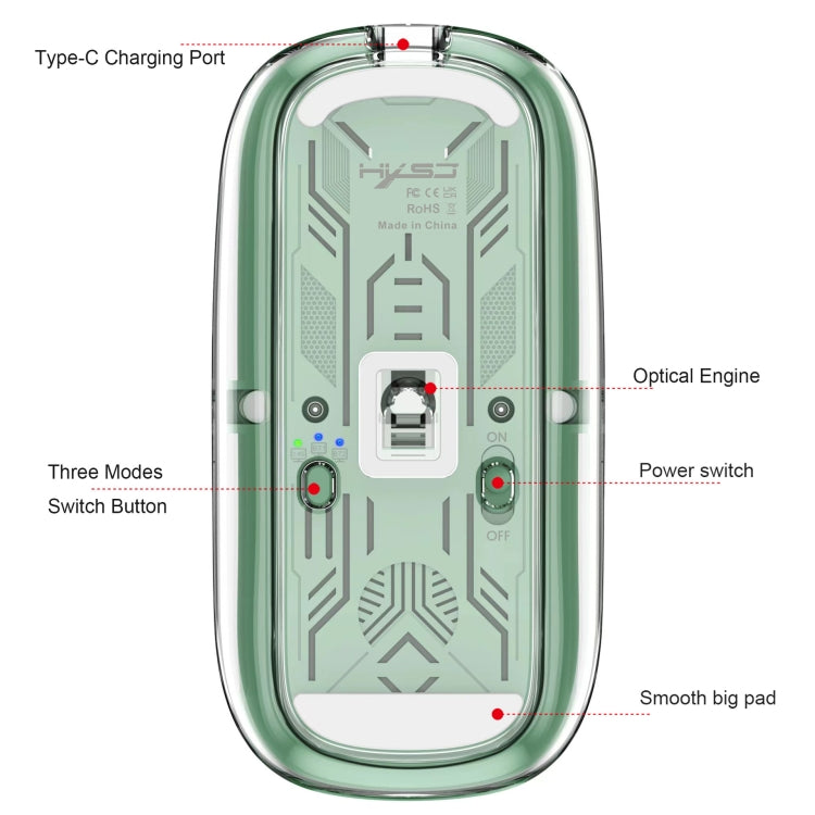 Rynx | HXSJ T900 Transparent Magnet Three-Mode Wireless Gaming Mouse (White)