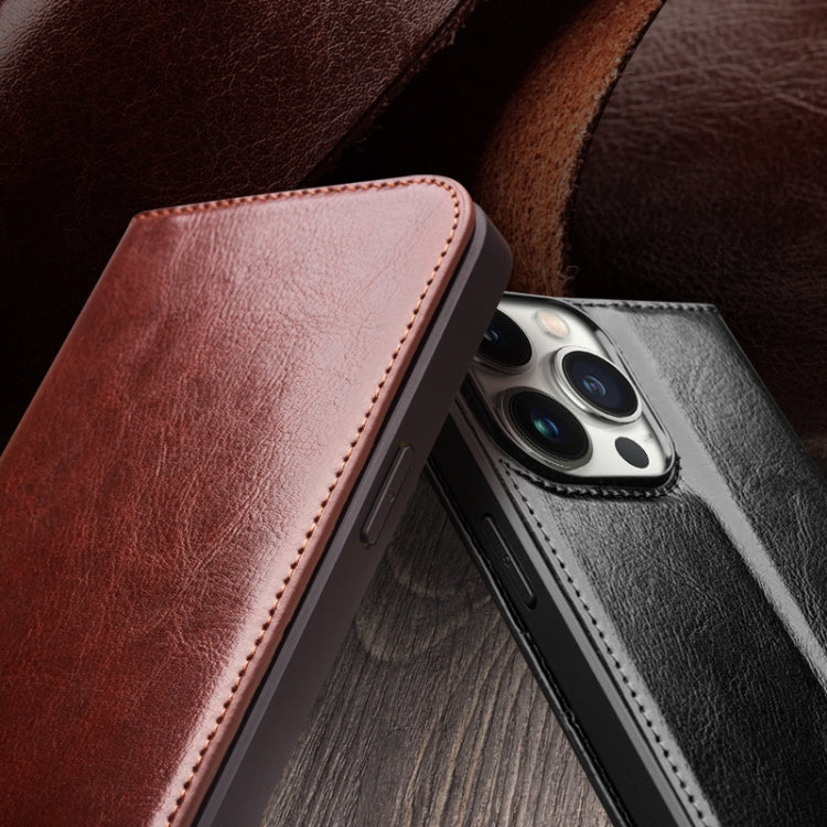 RYNX | For iPhone 16 Pro Max QIALINO Classic Genuine Leather Phone Case(Brown)