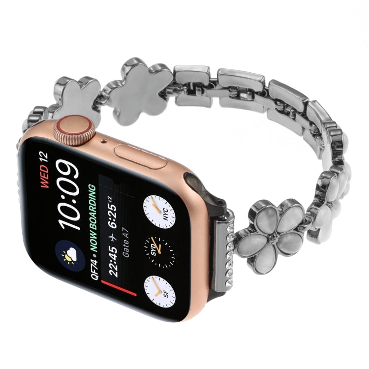 Rynx | For Apple Watch Series 7 41mm 5-petal Flower Zinc Alloy Chain Watch Strap (Black)