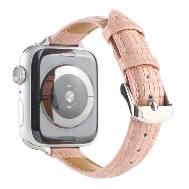 Rynx | For Apple Watch Series 3 42mm Slim Crocodile Leather Watch Band (Pink)