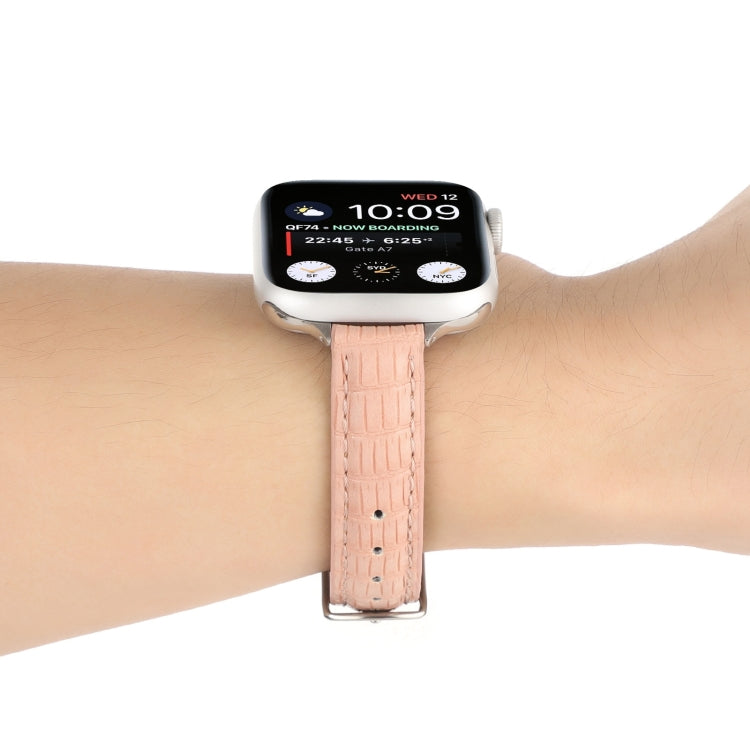Rynx | For Apple Watch Series 3 42mm Slim Crocodile Leather Watch Band (Pink)