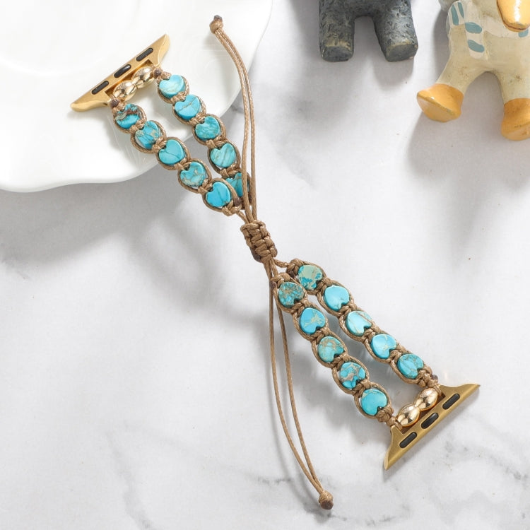 Rynx | For Apple Watch Series 8 45mm Heart Stones Drawstring Chain Bracelet (Blue)
