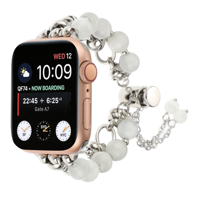 Rynx | For Apple Watch Series 9 45mm Pearl Chain Metal Strap Watch Band (White Silver)