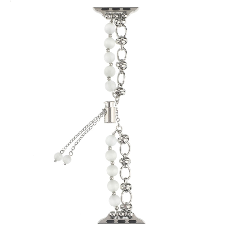 Rynx | For Apple Watch Series 9 45mm Pearl Chain Metal Strap Watch Band (White Silver)