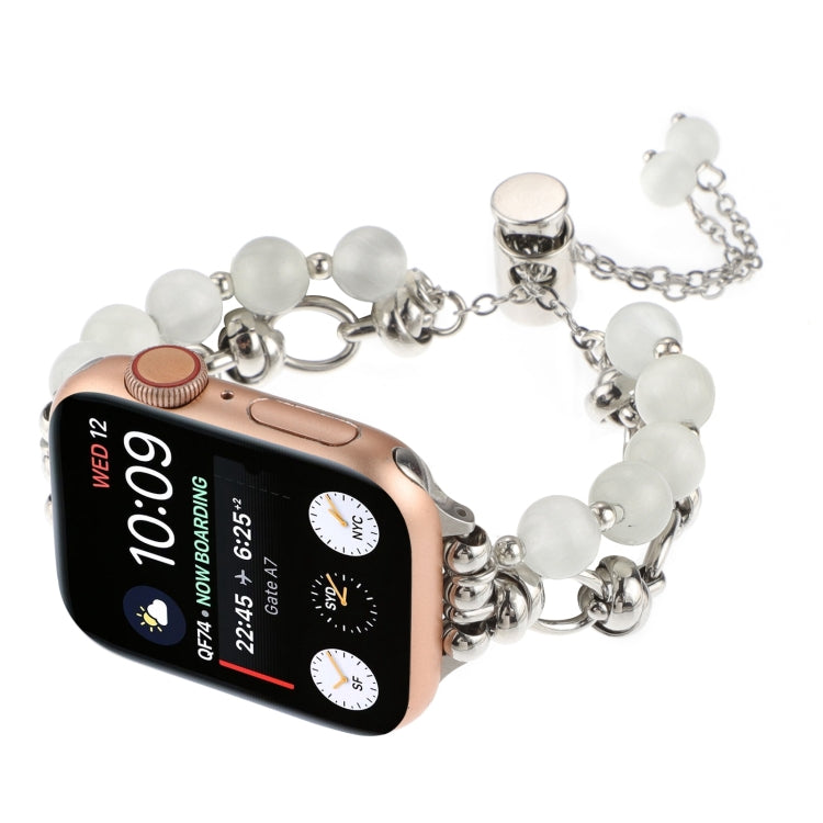 Rynx | For Apple Watch Series 9 45mm Pearl Chain Metal Strap Watch Band (White Silver)