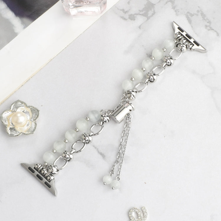 Rynx | For Apple Watch Series 7 41 mm Pearl Chain Metal Bracelet Watch Band (White Silver)