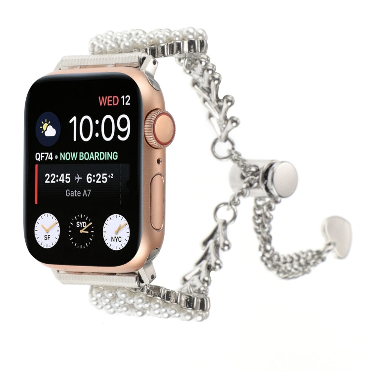 Rynx | For Apple Watch Series 9 45mm Pearl Round Zinc Alloy Chain Metal Watch Band (Silver)