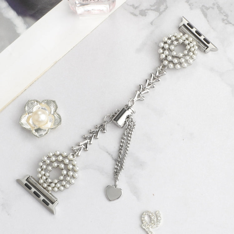 Rynx | For Apple Watch Series 9 45mm Pearl Round Zinc Alloy Chain Metal Watch Band (Silver)