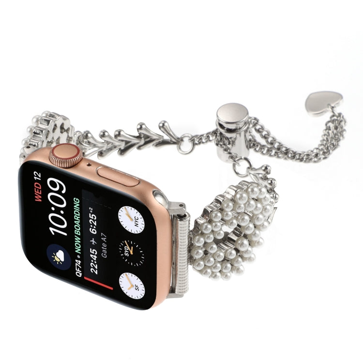 Rynx | For Apple Watch Series 9 45mm Pearl Round Zinc Alloy Chain Metal Watch Band (Silver)