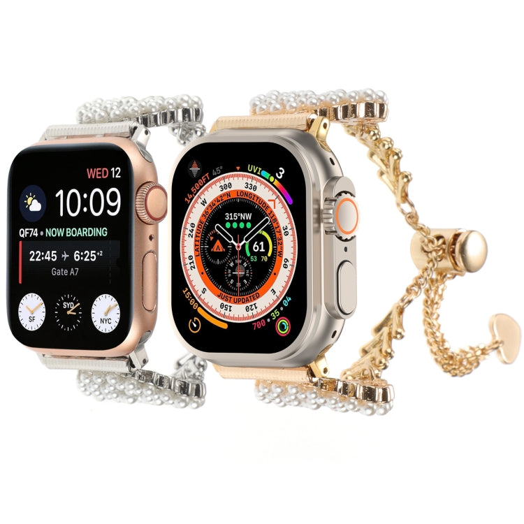 Rynx | For Apple Watch Series 9 45mm Pearl Round Zinc Alloy Chain Metal Watch Band (Silver)