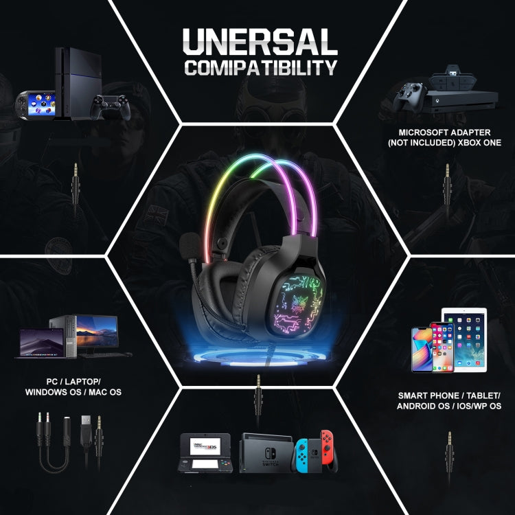 Rynx | ONIKUMA X22 USB + 3.5mm Colorful Light Wired Gaming Headset with Microphone, Cable Length: 1.8 m (Black)
