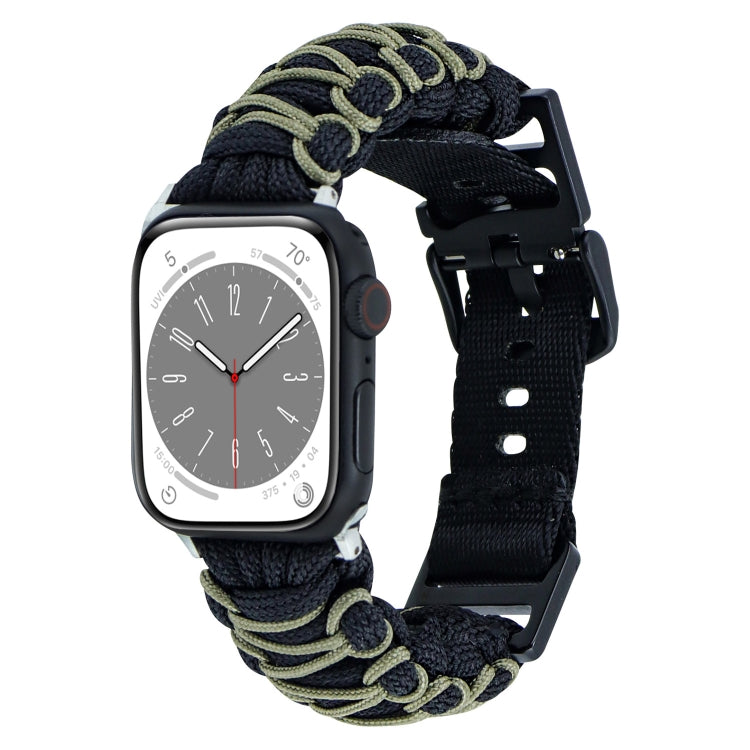 Rynx | For Apple Watch Series 9 45mm Double Layer Braided Paracord Buckle Watch Band (Black Army Green)