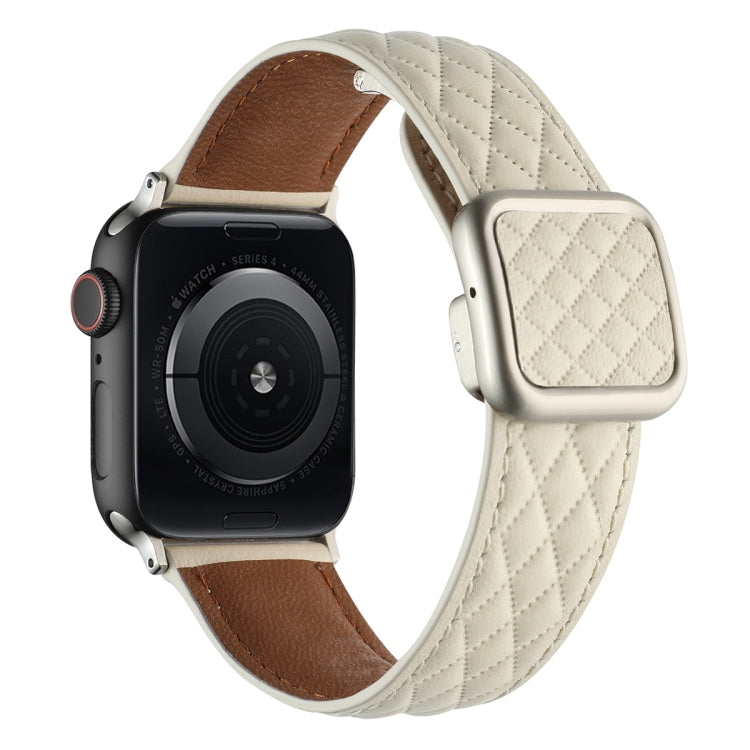 Rynx | For Apple Watch Series 4 40mm Rhombus Pattern Magnetic Square Buckle Leather Watch Band (Creamy White)