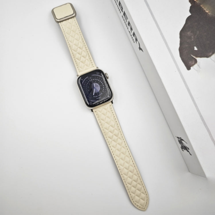 Rynx | For Apple Watch Series 4 40mm Rhombus Pattern Magnetic Square Buckle Leather Watch Band (Creamy White)