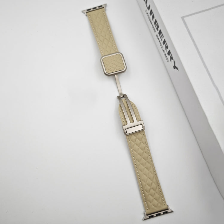 Rynx | For Apple Watch Series 9 45mm Rhombus Pattern Magnetic Square Buckle Leather Watch Band (Brown)