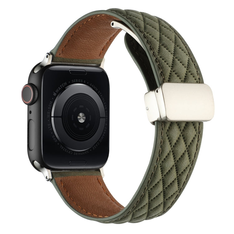 Rynx | For Apple Watch Series 5 40mm Diamond Pattern Magnetic Folding Buckle Leather Watch Band (Army Green)