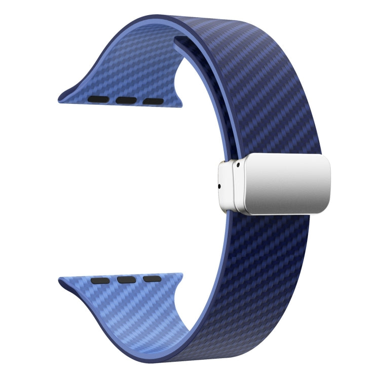 Rynx | For Apple Watch Series 9 45mm Carbon Fiber Magnetic Silver Buckle Watch Band (Royal Blue Light Blue)