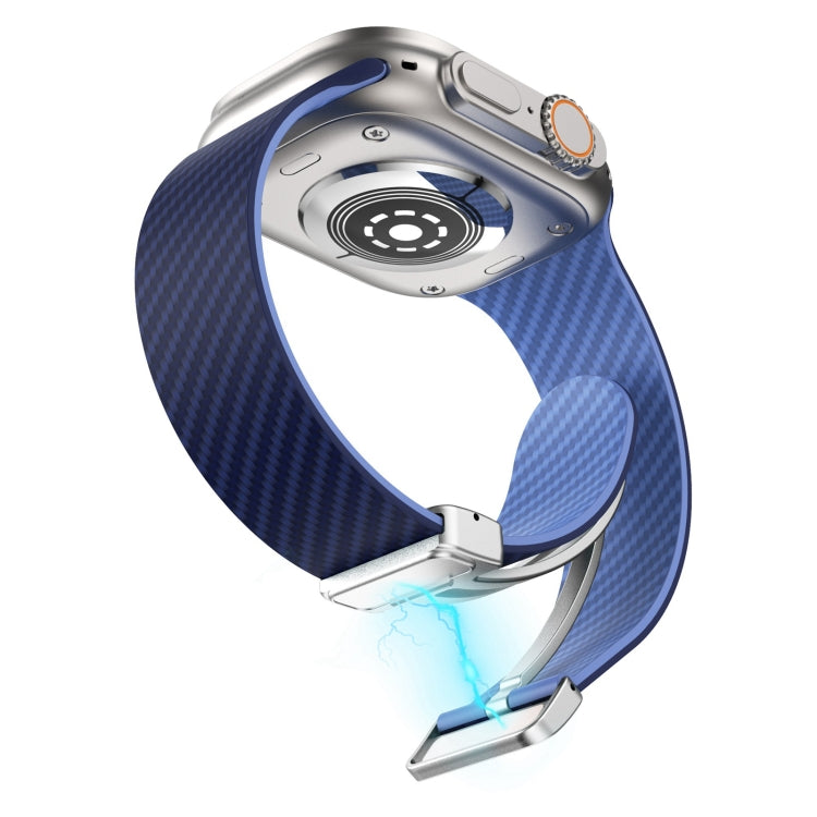 Rynx | For Apple Watch Series 9 45mm Carbon Fiber Magnetic Silver Buckle Watch Band (Royal Blue Light Blue)