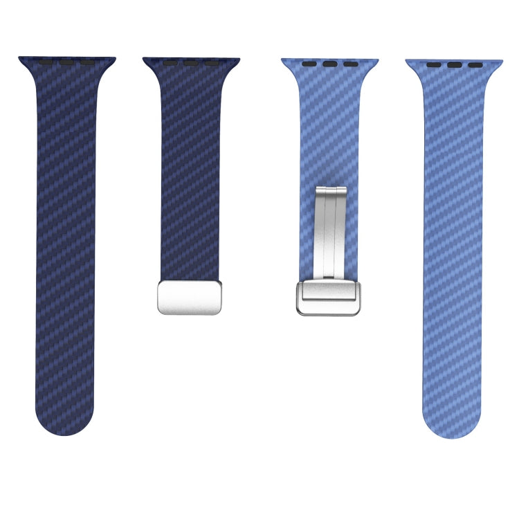 Rynx | For Apple Watch Series 9 45mm Carbon Fiber Magnetic Silver Buckle Watch Band (Royal Blue Light Blue)
