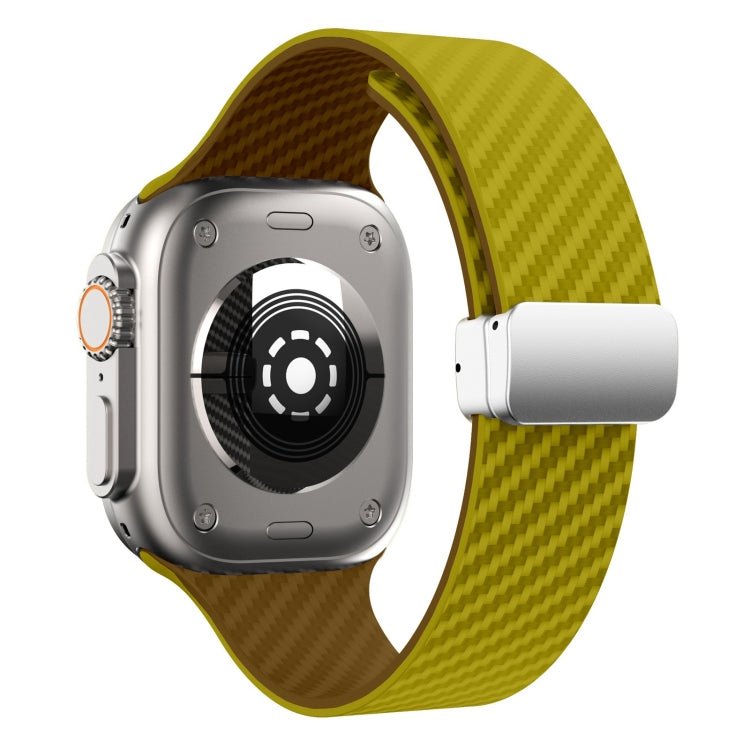 Rynx | For Apple Watch Series 9 45 mm Carbon Fiber Magnetic Silver Buckle Watch Band (Olive Brown)