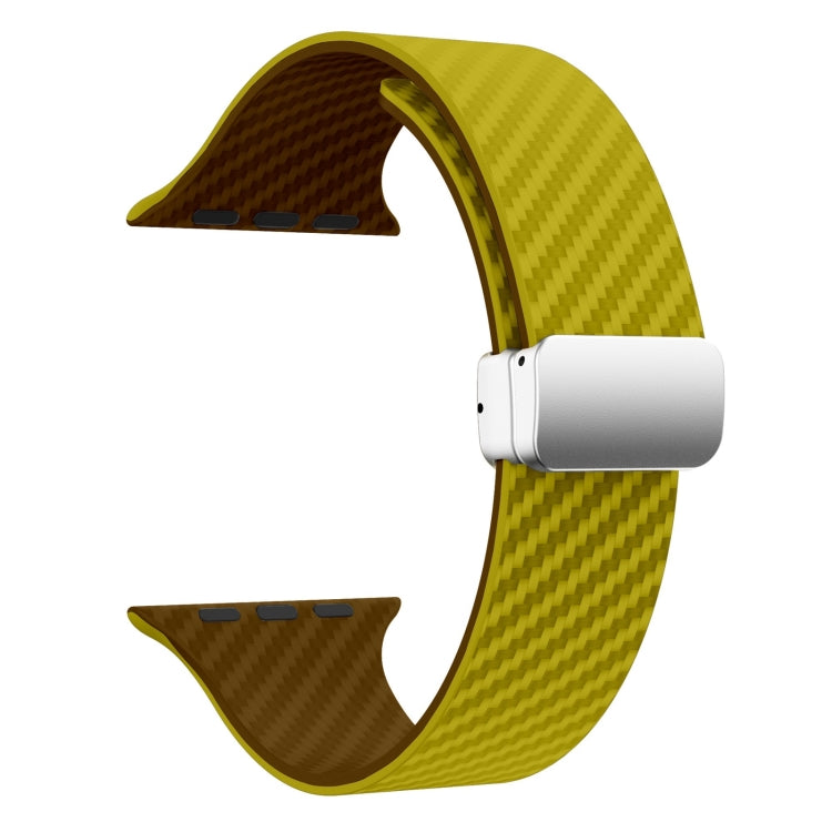 Rynx | For Apple Watch Series 9 45 mm Carbon Fiber Magnetic Silver Buckle Watch Band (Olive Brown)