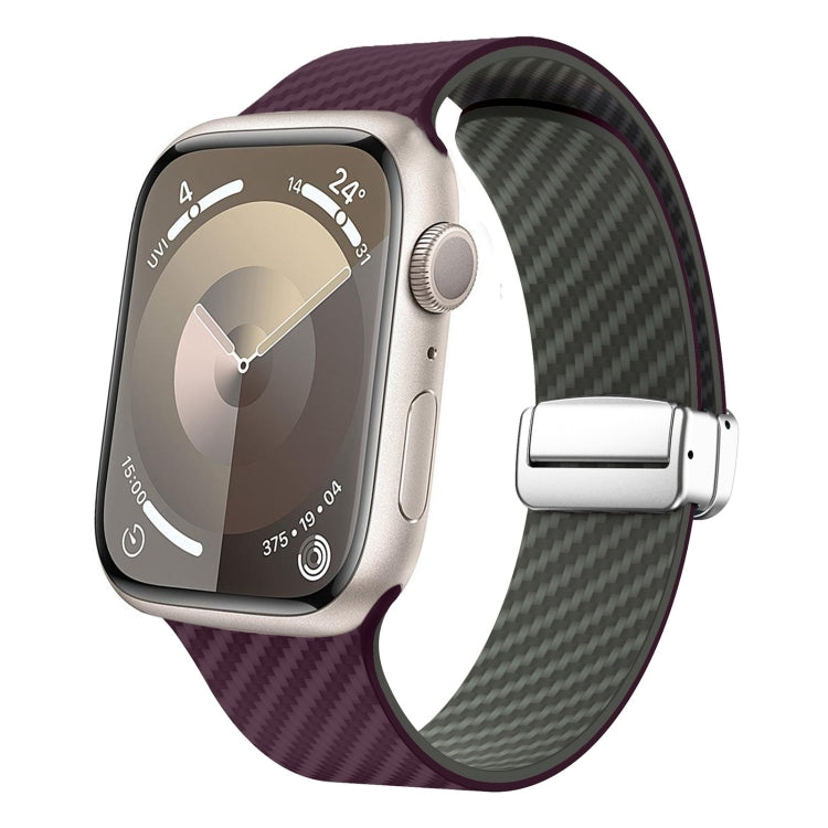 Rynx | For Apple Watch Series 9 45mm Carbon Fiber Magnetic Silver Buckle Watch Band (Purple Green)