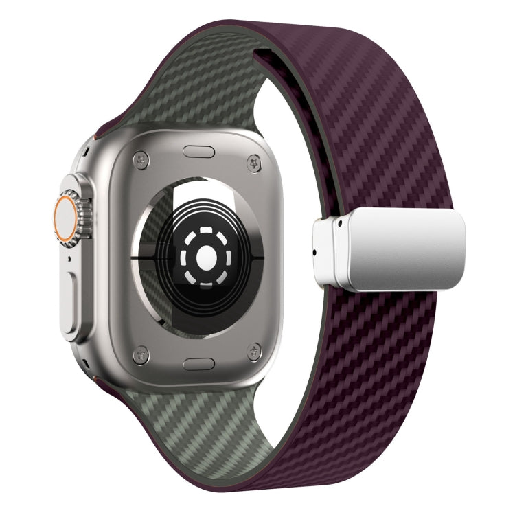 Rynx | For Apple Watch Series 9 45mm Carbon Fiber Magnetic Silver Buckle Watch Band (Purple Green)