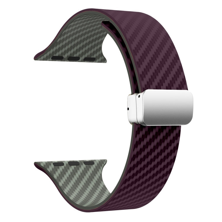 Rynx | For Apple Watch Series 9 45mm Carbon Fiber Magnetic Silver Buckle Watch Band (Purple Green)