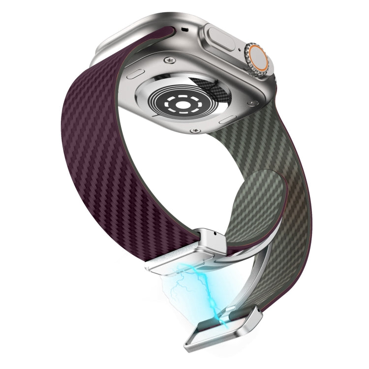Rynx | For Apple Watch Series 9 45mm Carbon Fiber Magnetic Silver Buckle Watch Band (Purple Green)