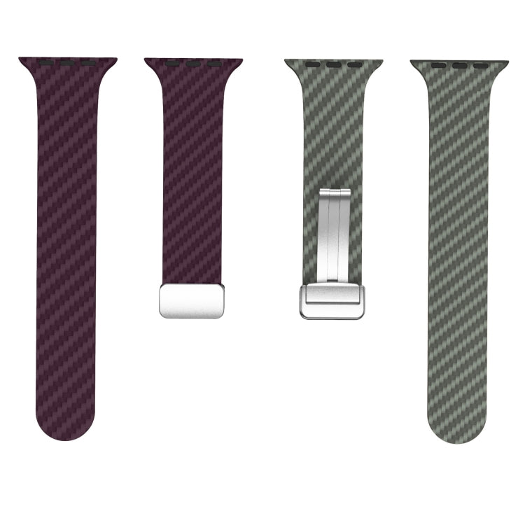 Rynx | For Apple Watch Series 9 45mm Carbon Fiber Magnetic Silver Buckle Watch Band (Purple Green)