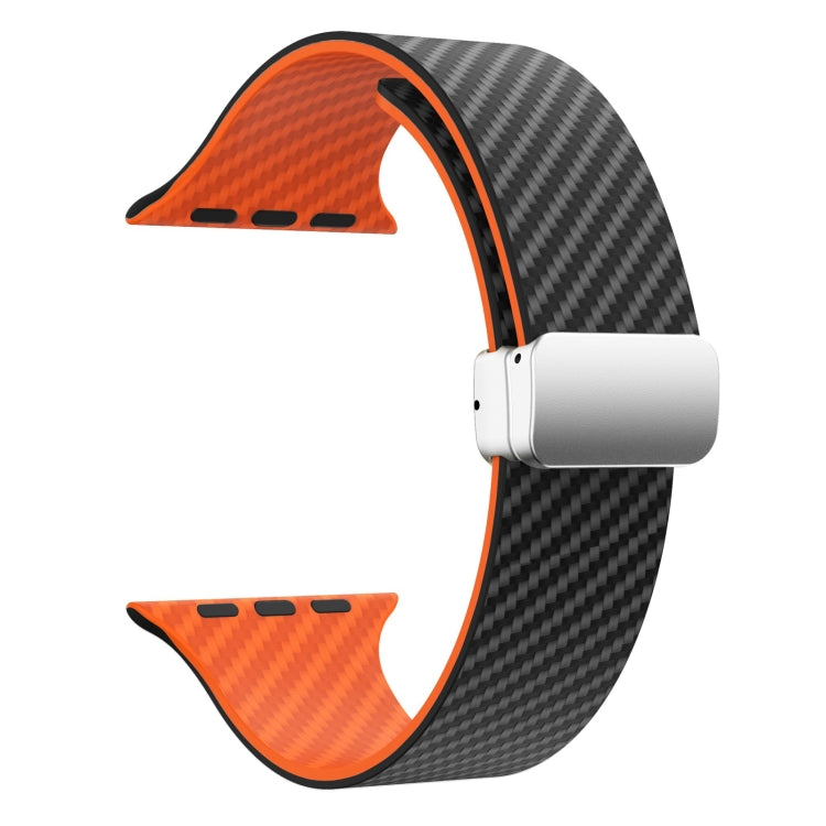 Rynx | For Apple Watch Series 9 45mm Carbon Fiber Magnetic Silver Buckle Watch Band (Black Orange)