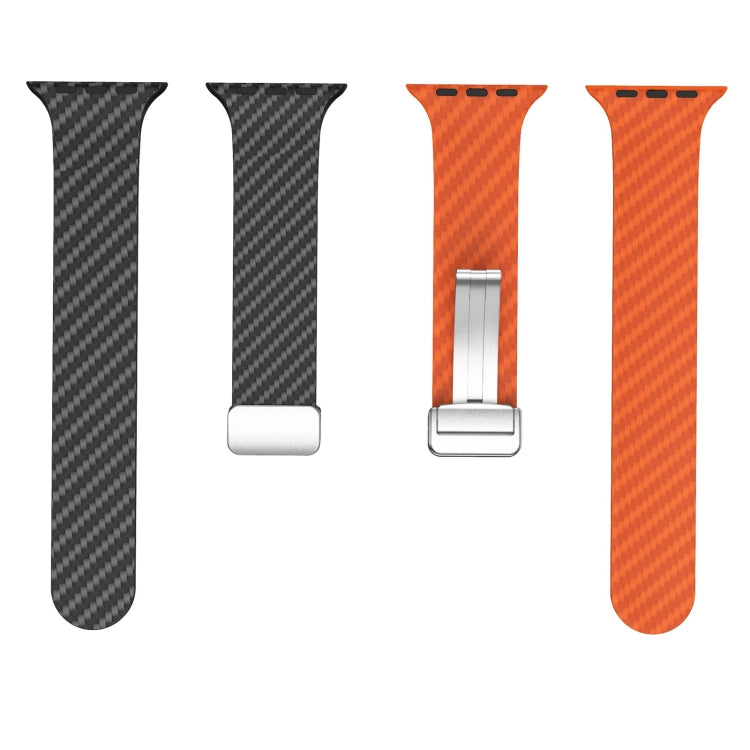 Rynx | For Apple Watch Series 9 45mm Carbon Fiber Magnetic Silver Buckle Watch Band (Black Orange)