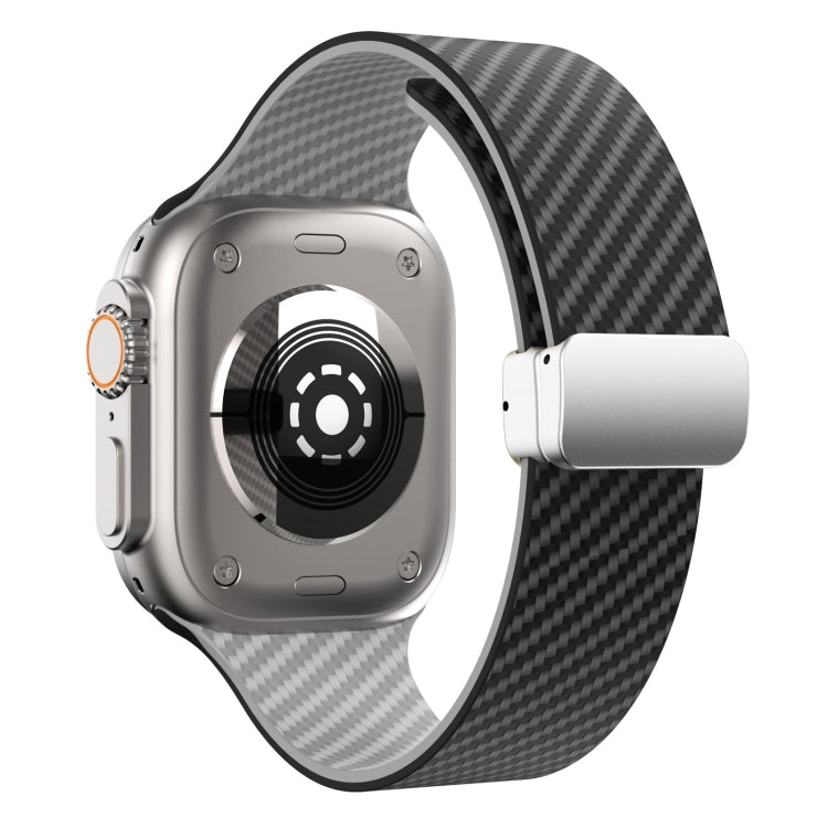 Rynx | For Apple Watch Series 9 45mm Carbon Fiber Magnetic Silver Buckle Band (Black Gray)