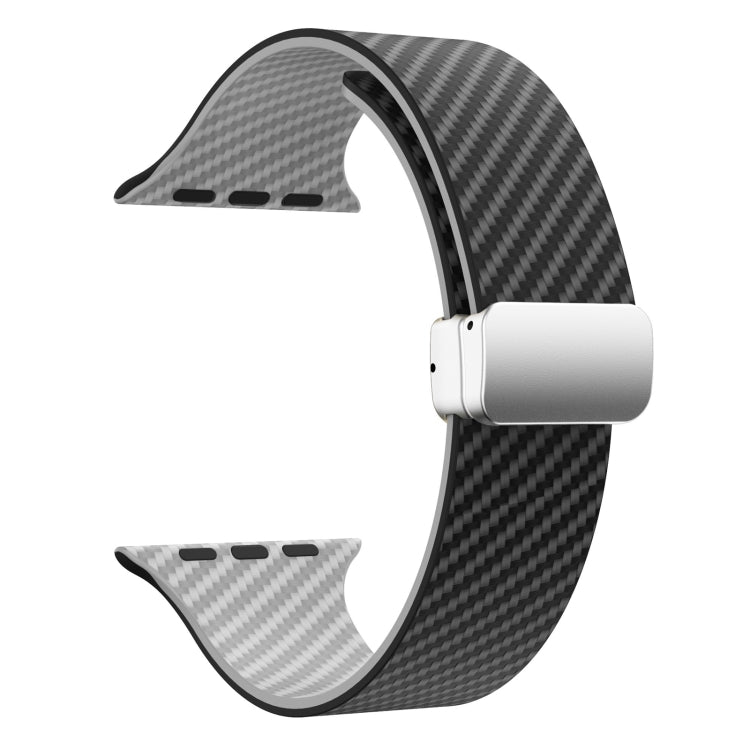 Rynx | For Apple Watch Series 9 45mm Carbon Fiber Magnetic Silver Buckle Band (Black Gray)