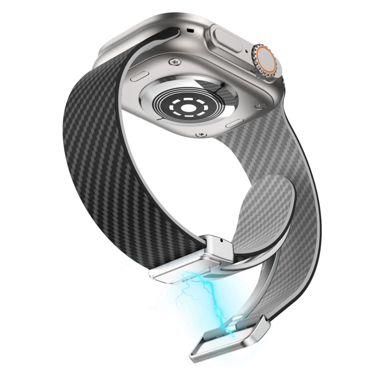 Rynx | For Apple Watch Series 9 45mm Carbon Fiber Magnetic Silver Buckle Band (Black Gray)