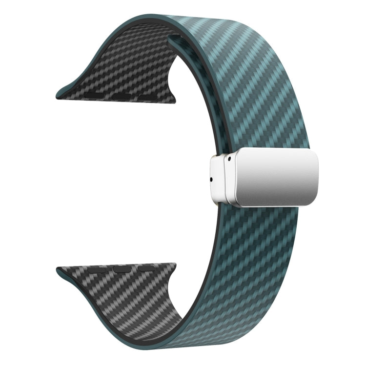 Rynx | For Apple Watch Series 9 45mm Carbon Fiber Magnetic Silver Buckle Strap (Deep Green Black)