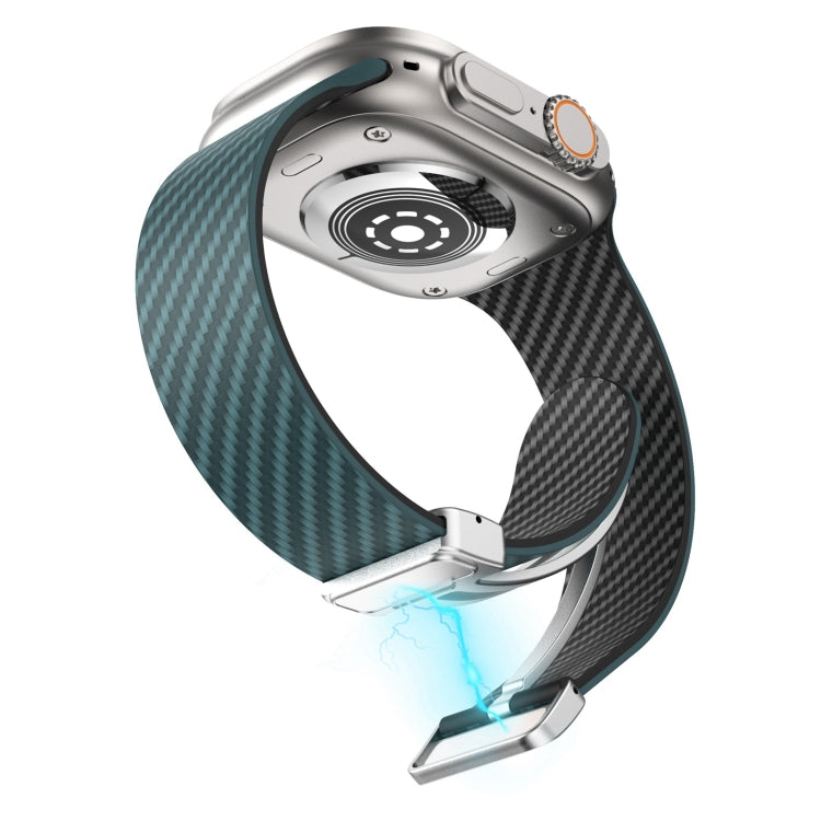 Rynx | For Apple Watch Series 9 45mm Carbon Fiber Magnetic Silver Buckle Strap (Deep Green Black)