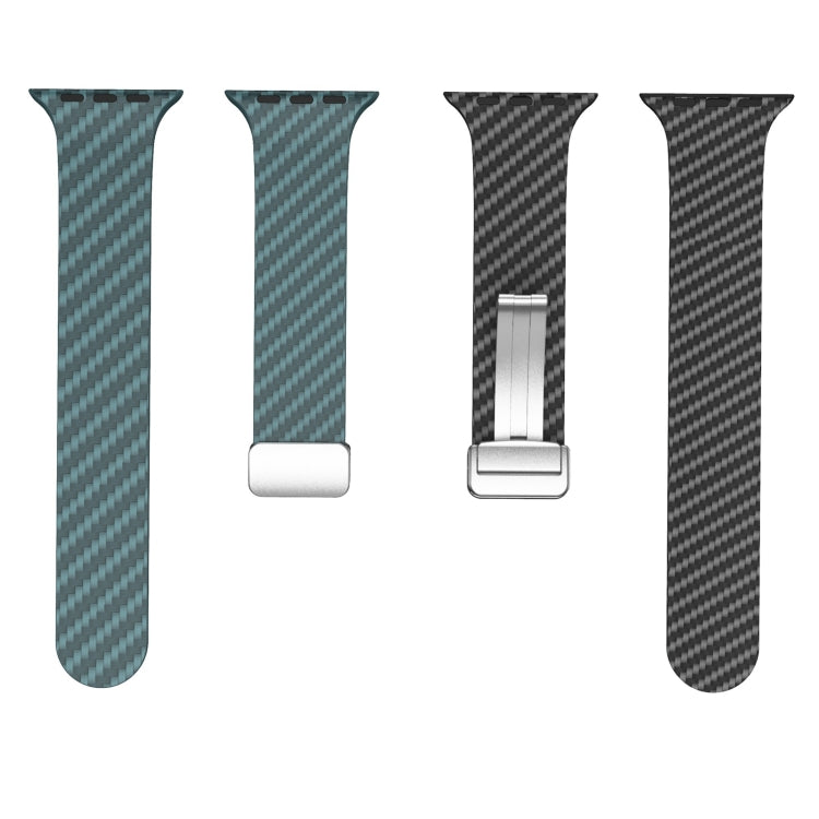 Rynx | For Apple Watch Series 9 45mm Carbon Fiber Magnetic Silver Buckle Strap (Deep Green Black)