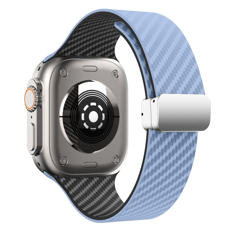 Rynx | For Apple Watch Series 9 45mm Carbon Fiber Magnetic Silver Buckle Bracelet (Light Blue Black)