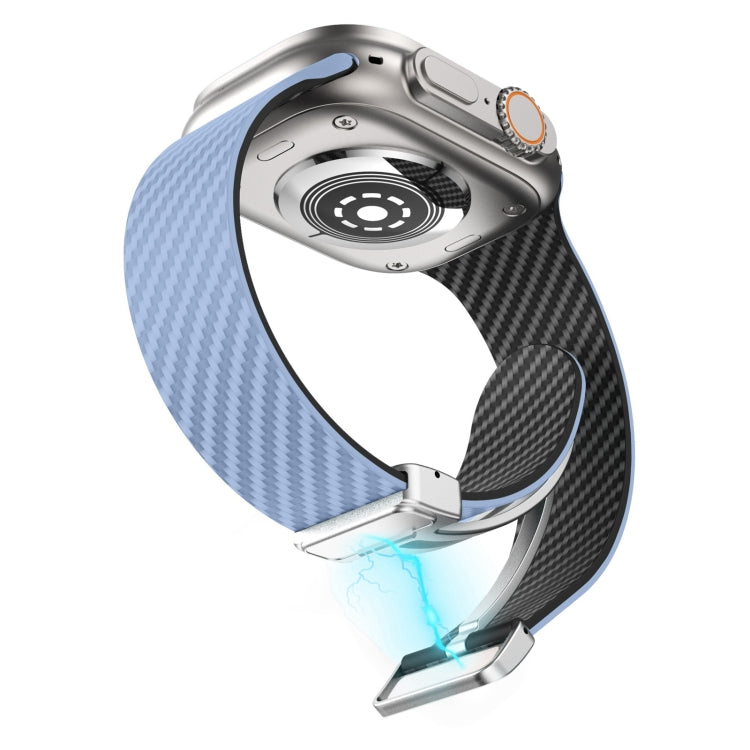 Rynx | For Apple Watch Series 9 45mm Carbon Fiber Magnetic Silver Buckle Bracelet (Light Blue Black)