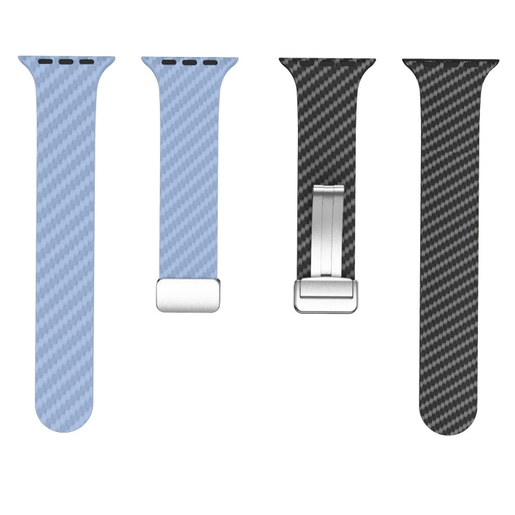 Rynx | For Apple Watch Series 9 45mm Carbon Fiber Magnetic Silver Buckle Bracelet (Light Blue Black)
