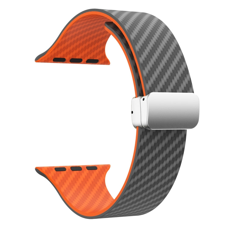 Rynx | For Apple Watch Series 9 45mm Carbon Fiber Magnetic Silver Buckle Watch Band (Spacy Gray Orange)