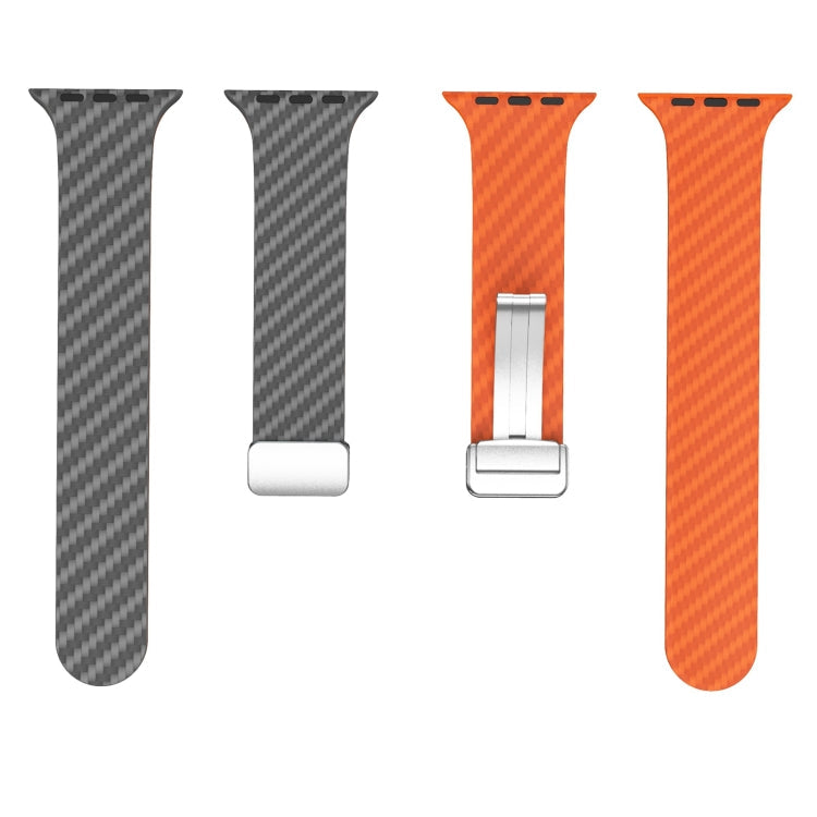 Rynx | For Apple Watch Series 9 45mm Carbon Fiber Magnetic Silver Buckle Watch Band (Spacy Gray Orange)