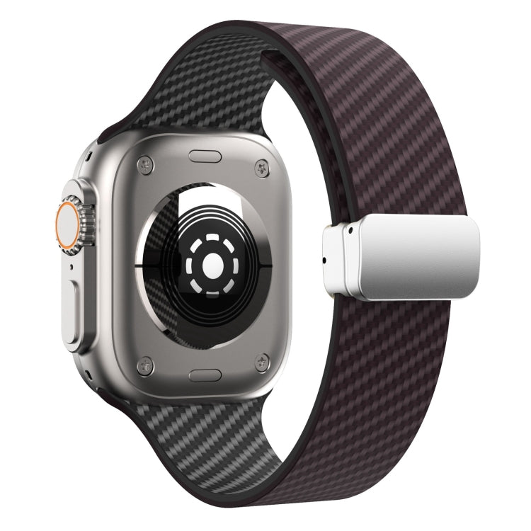 Rynx | For Apple Watch Series 7 41mm Carbon Fiber Magnetic Silver Buckle Watch Band (Dark Brown Black)